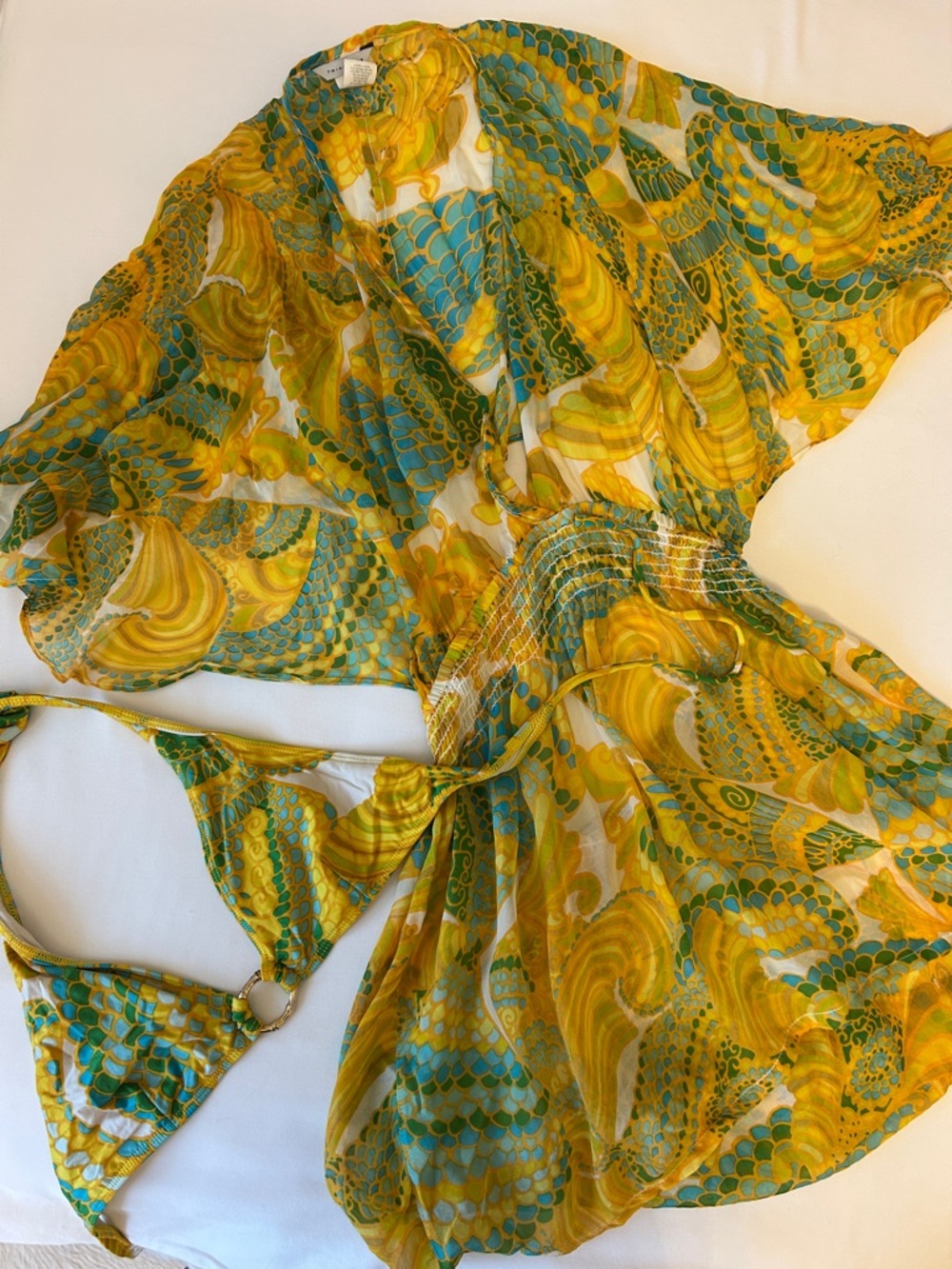 Trina Turk Yellow Green Blue Sheer Swim Coverup